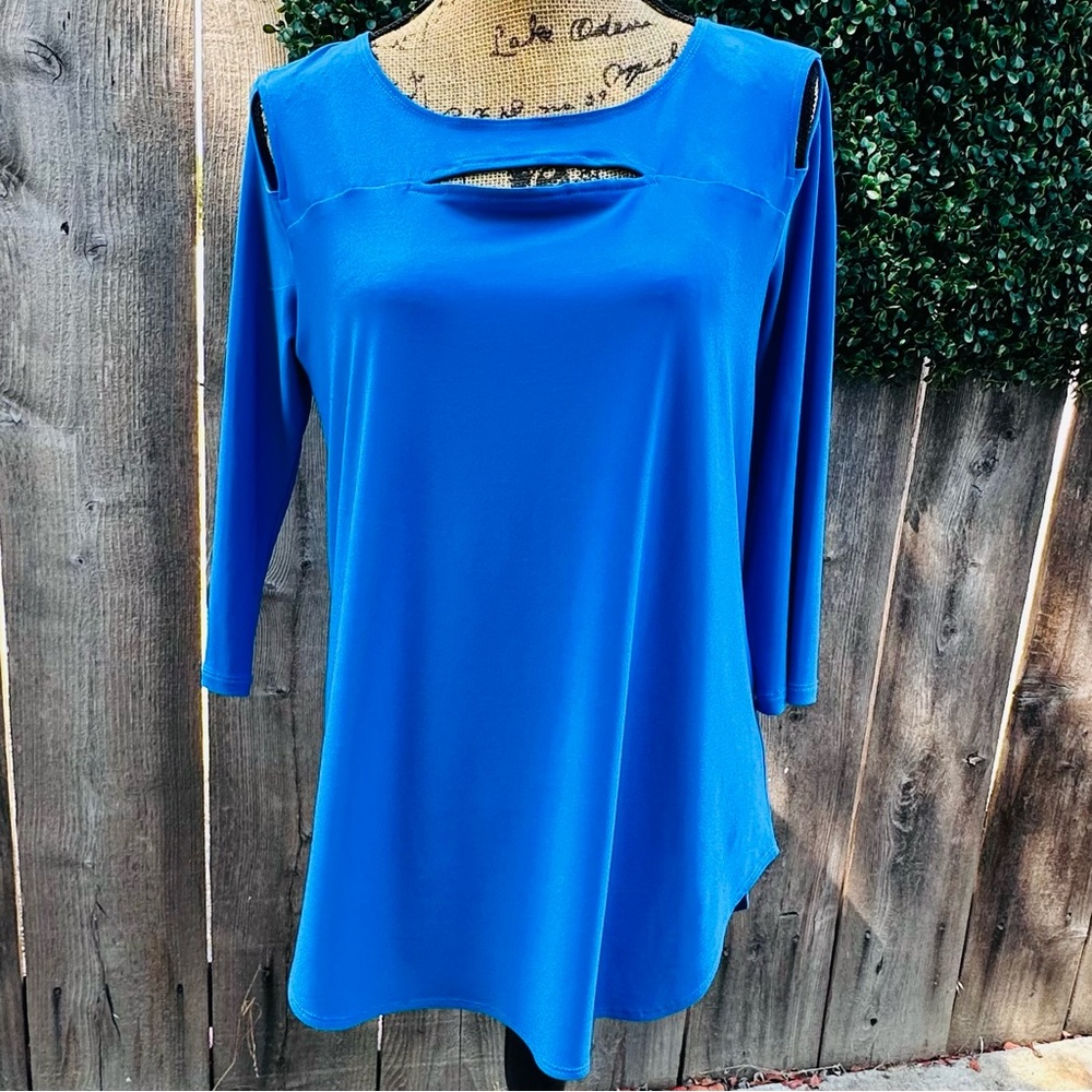NWOT Joseph Ribkoff Vibrant Blue Blouse with Clever Peak-a-boo Cut-Outs size 8